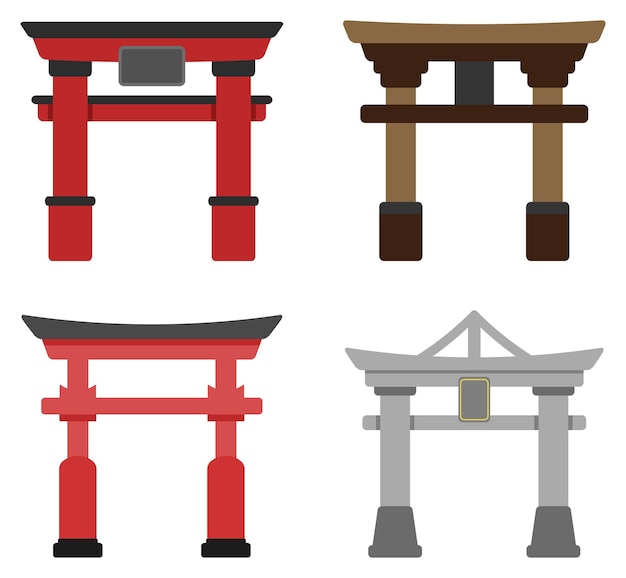 Vector colección de decoración torii, elemento de la cultura japonesa.