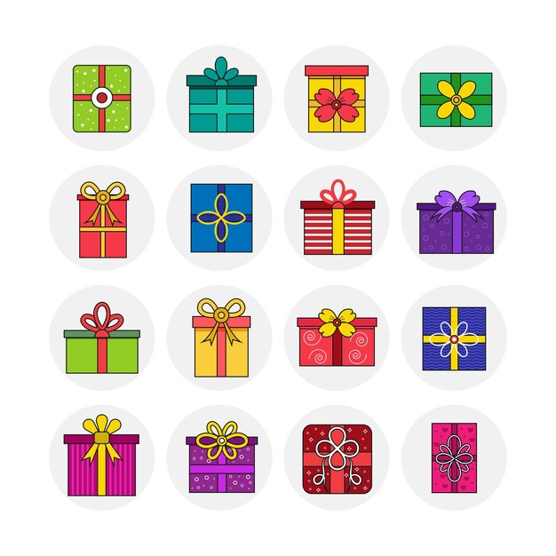 Colección decorativa de regalos navideños en diseño plano.