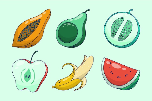 Vector colección de deliciosas frutas dibujadas a mano