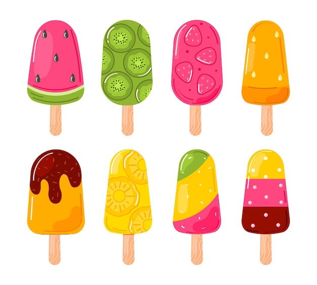 Colección de deliciosos helados coloridos ilustración vectorial para diseño web o impresión