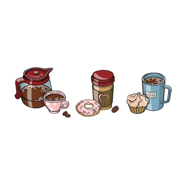 Colección desayuno café con dulces ilustración