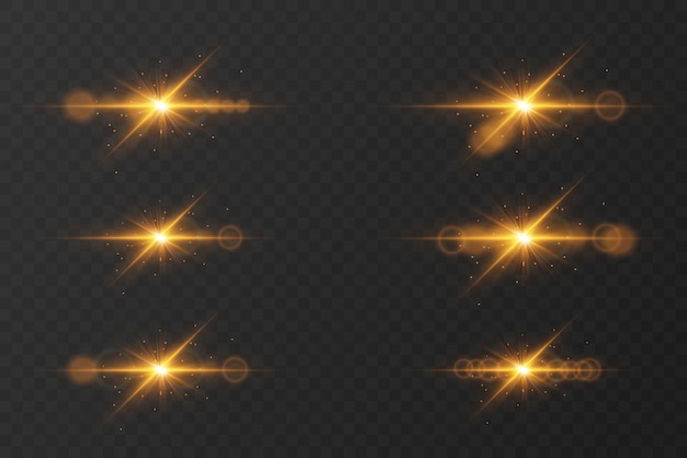 Colección de destellos de luz brillantes y destellos de lente de estrellas