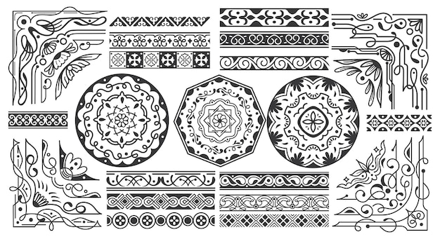 Colección detallada de bordes en blanco y negro Ornamentos elegantes de estilo victoriano
