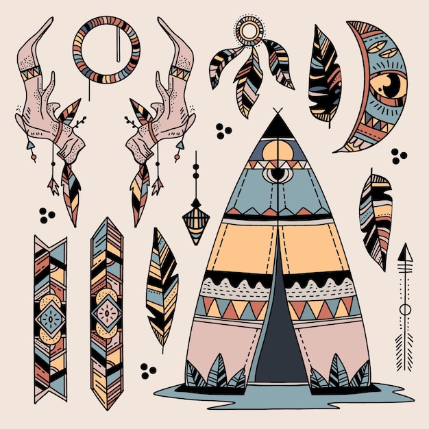 Colección detallada de elementos boho