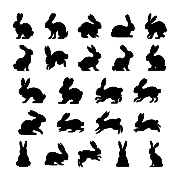 Colección detallada de siluetas de conejos para logotipos profesionales de animales y diseños gráficos creativos
