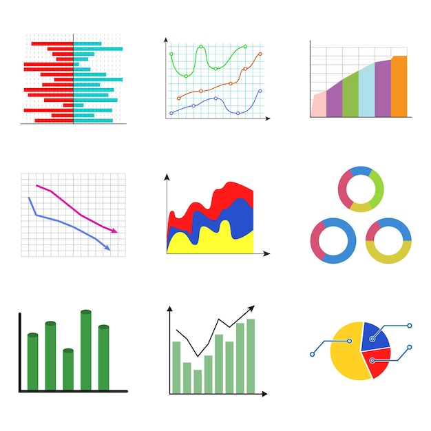 Colección de diagramas y gráficos de colores.