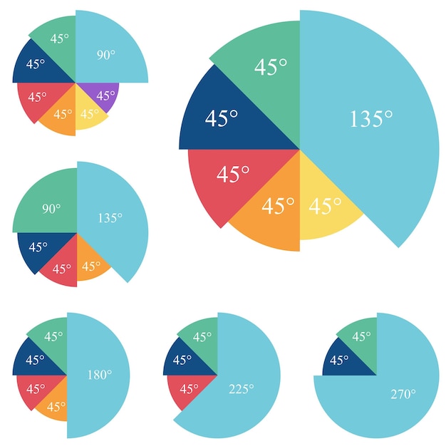 Colección de diagramas infográficos coloridos simples con medidas de ángulo