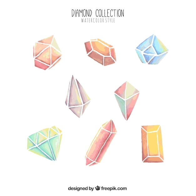 Vector colección de diamantes de colores de acuarela