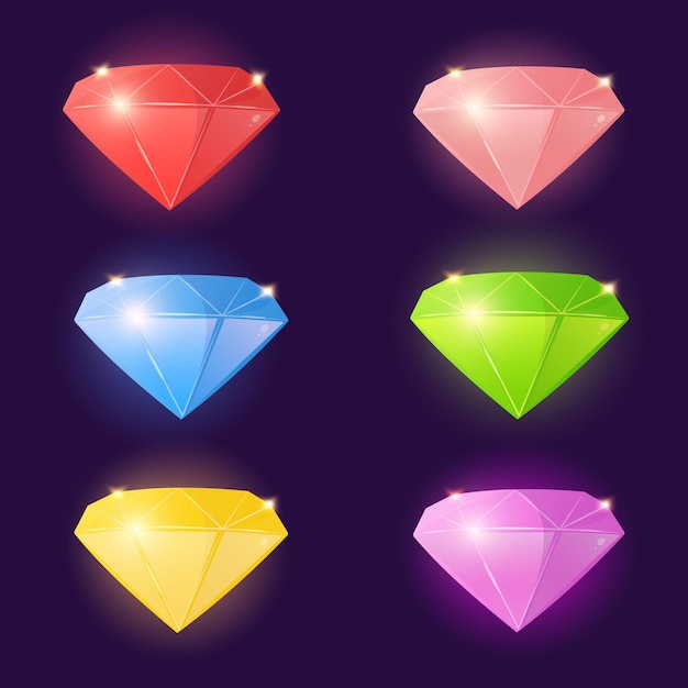 Colección de diamantes en un elemento de interfaz de usuario de juego de diferentes colores.