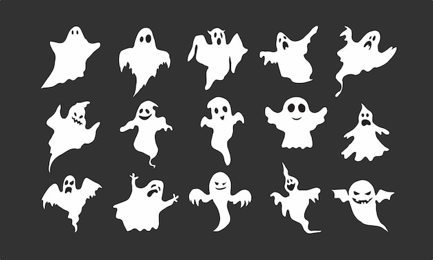 Colección dibujada a mano de fantasmas de Halloween. aislado sobre fondo blanco