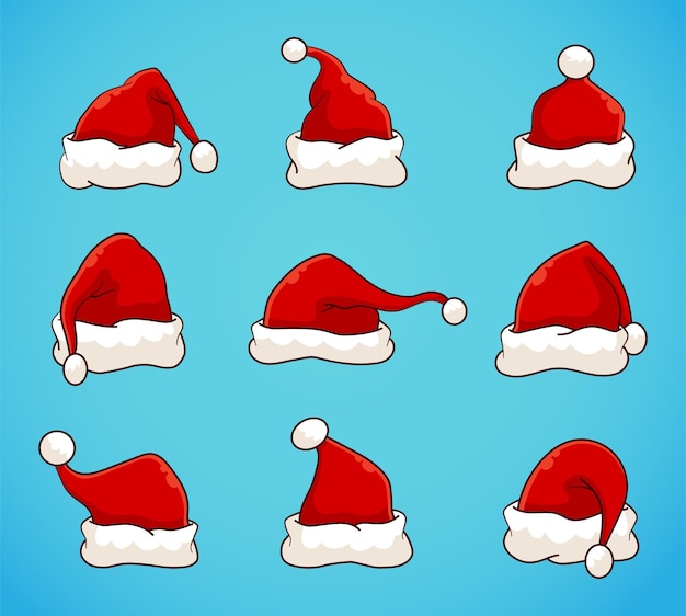 Colección dibujada a mano de gorros de santa