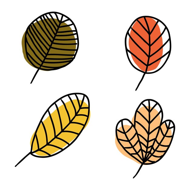 Colección dibujada a mano de hojas de otoño Doodle Clipart de dibujos animados vectoriales aislados Perfecto para pegatinas de tarjetas de felicitación de póster de tee