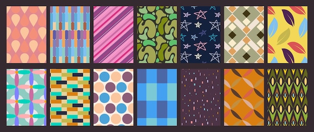 Colección dibujada a mano de simples patrones geométricos funky con elementos lindos diseños groovy con