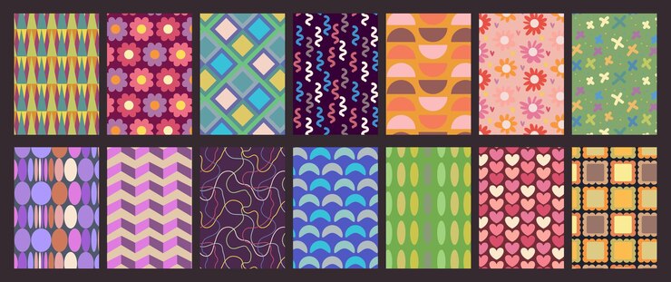 Vector colección dibujada a mano de simples patrones geométricos funky con elementos lindos diseños groovy con