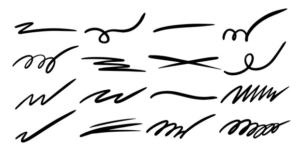 Colección dibujada a mano de swishes rizados swashes swoops caligrafía de vórtice Destacar elementos de texto en un fondo blanco Ilustración vectorial