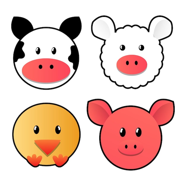 colección de dibujos animados de cabezas lindas con animales dibujados a mano