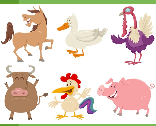 colección de dibujos animados divertidos personajes de animales de granja