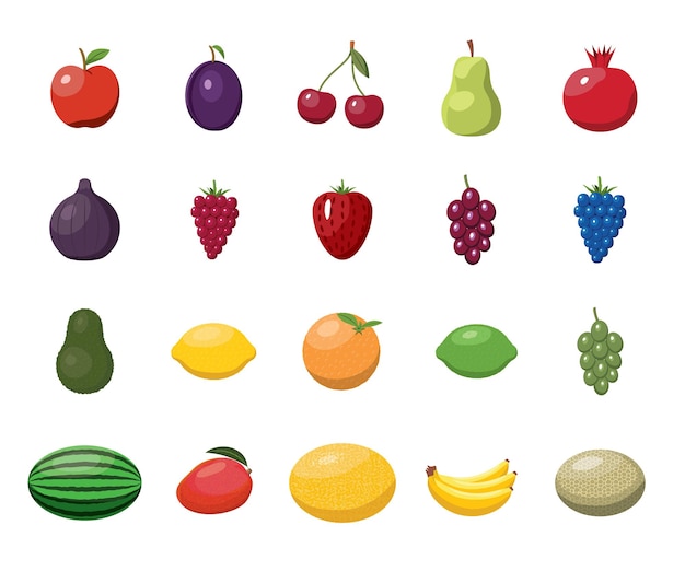 Colección de dibujos animados de frutas Ilustración vectorial de productos veganos