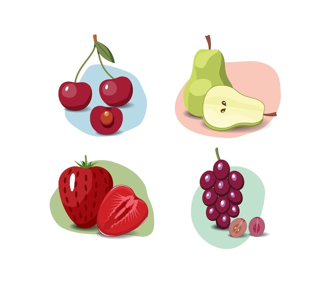 Colección de dibujos animados de frutas Ilustración vectorial de productos veganos