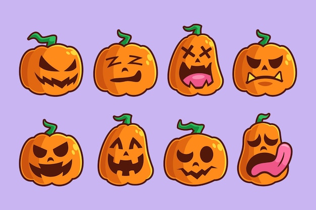 Colección de dibujos animados de halloween de calabaza