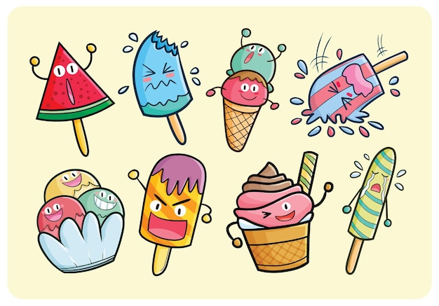 Colección de dibujos animados de helado lindo y divertido