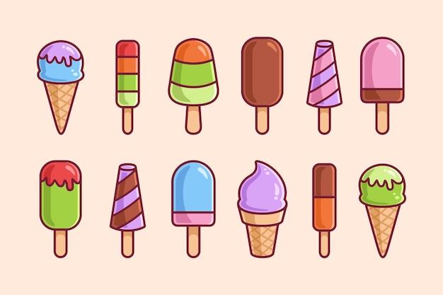 Colección de dibujos animados de helados