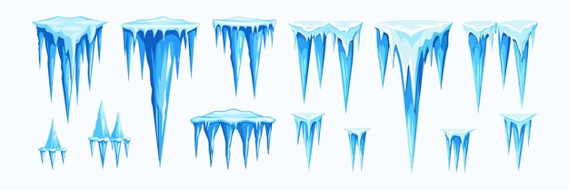 Colección de dibujos animados Icicles Decoraciones colgantes de hielo de invierno Elementos de nieve para diseño de juegos