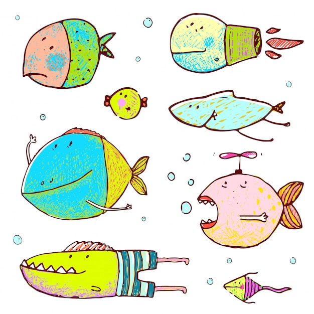 Colección de dibujos animados lindo pescado dibujo