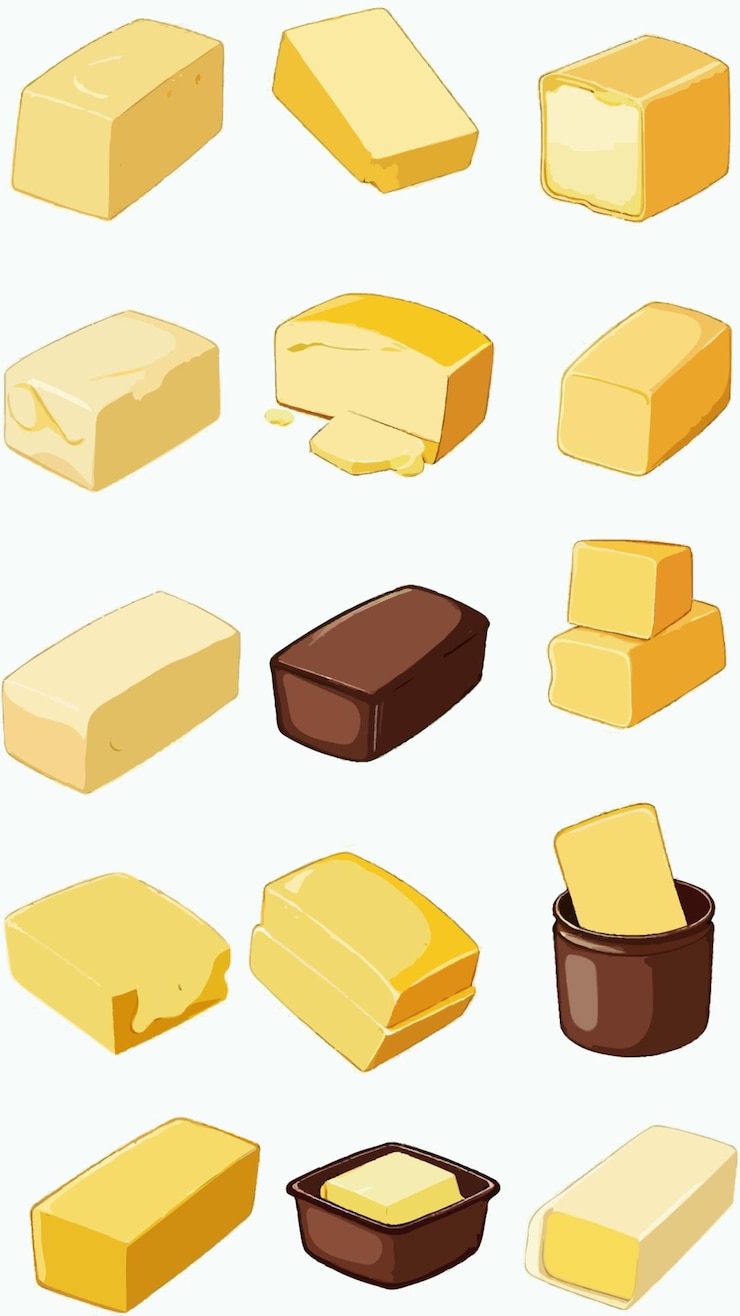 Vector una colección de dibujos animados de mantequilla