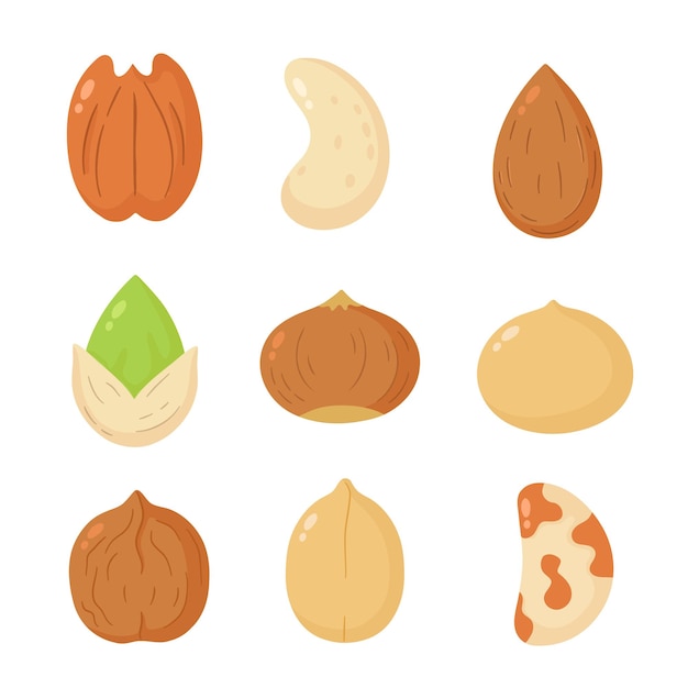 Colección de dibujos animados de mezcla de nueces