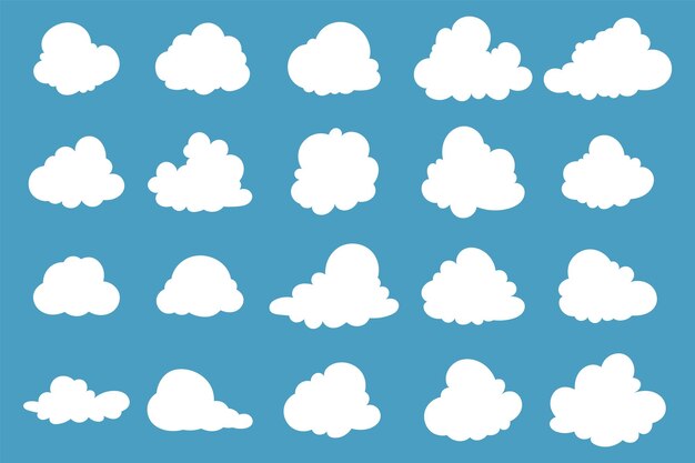 Colección de dibujos animados planos abstractos e íconos de nubes esponjosas