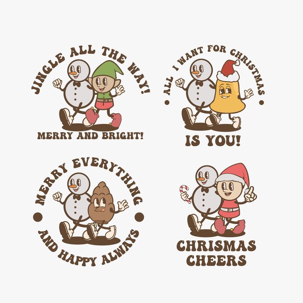 Colección de dibujos animados retro de Navidad