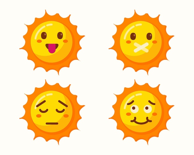Colección de dibujos animados de sol con diferentes expresiones