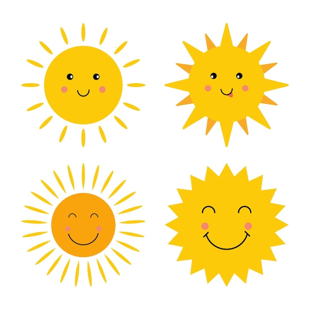 Colección de dibujos animados de sol feliz | Vector Premium Colección de dibujos animados de sol feliz | Vector Premium