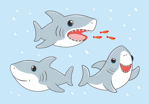 colección de dibujos animados de tiburón bebé