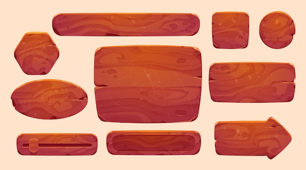 Colección de dibujos animados de ui de madera
