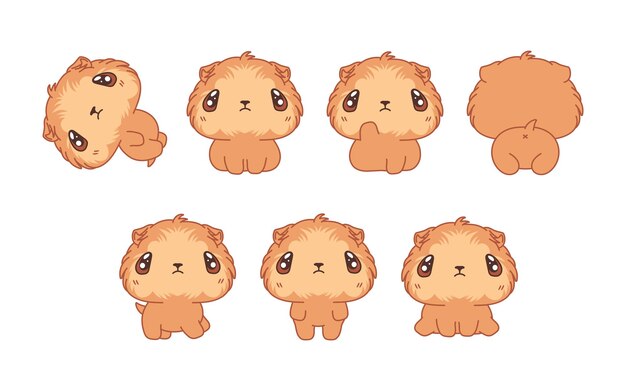 Colección de dibujos animados vectoriales de conejillos de Indias bebé conjunto de ilustraciones de mascotas aisladas de kawaii para impresiones