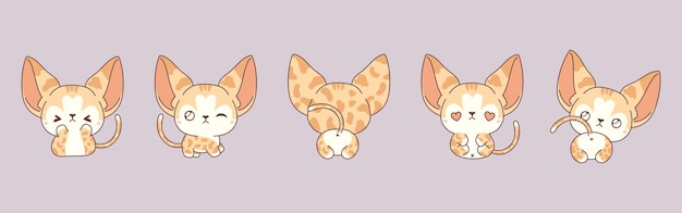 Colección de dibujos animados vectoriales de gatos abisinos conjunto de ilustraciones de mascotas bebé aisladas de kawaii para