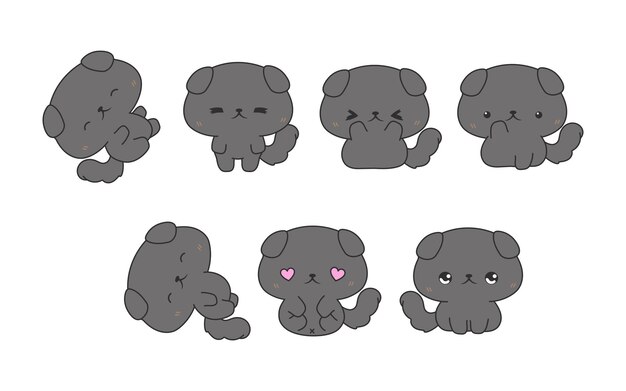 Colección de dibujos animados vectoriales de gatos británicos de pelo corto conjunto de arte de kawaii bebé gato aislado