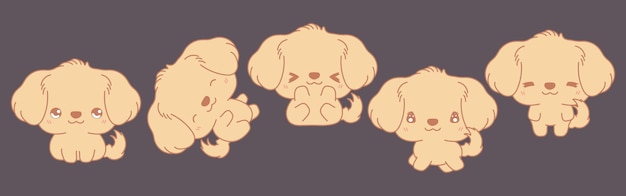 Colección de dibujos animados vectoriales perro golden retriever arte conjunto de ilustraciones de animales aislados kawaii