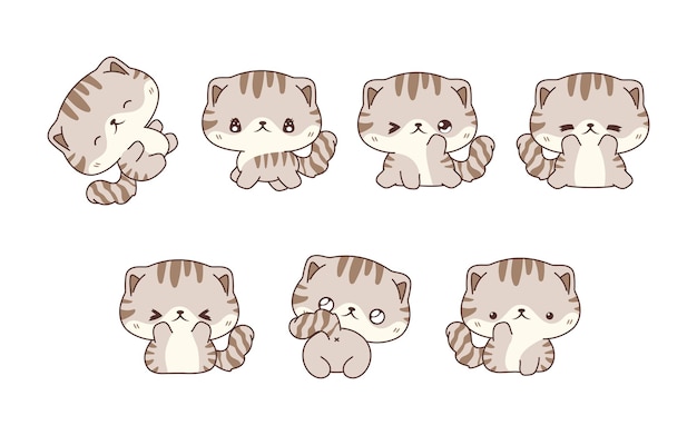 Colección de dibujos animados vectoriales Scottish Fold kitty art conjunto de ilustraciones de mascotas de bebé aisladas de kawaii