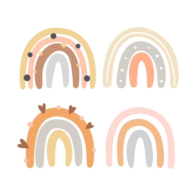 Colección de dibujos arco iris bohemios para tarjetas plantilla de póster baby shower guardería cumpleaños niños