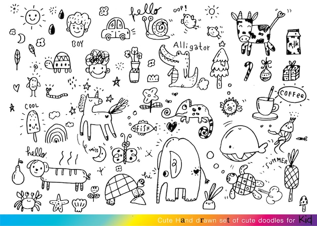Colección de dibujos bonitos dibujados a mano Dibujos de niños dibujos de dibujo de dibujo en estilo infantil