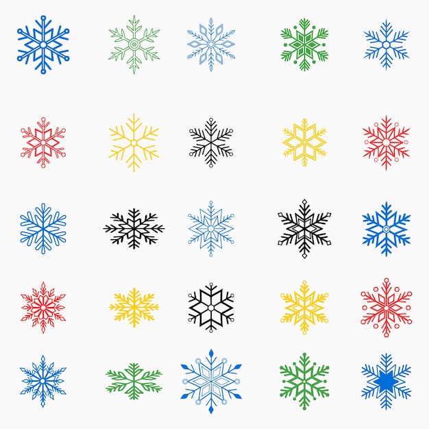 Colección de dibujos coloridos de copos de nieve