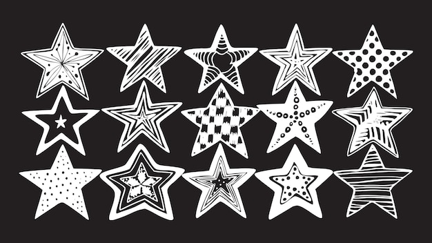 Colección de dibujos de doodle con estrellas negras