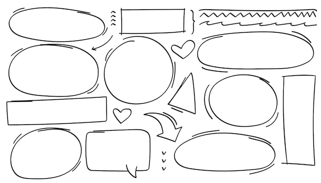 Colección de dibujos de Doodle de flechas, círculos y colecciones de formas