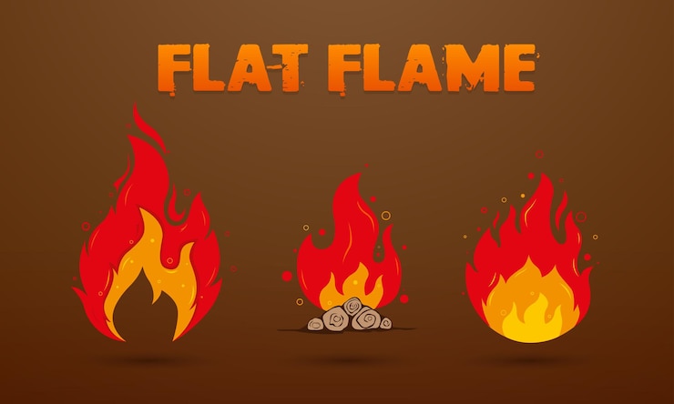 Vector colección de dibujos de llamas de fuego con colores planos
