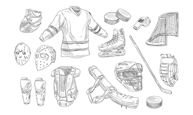 Colección de dibujos a mano de hockey