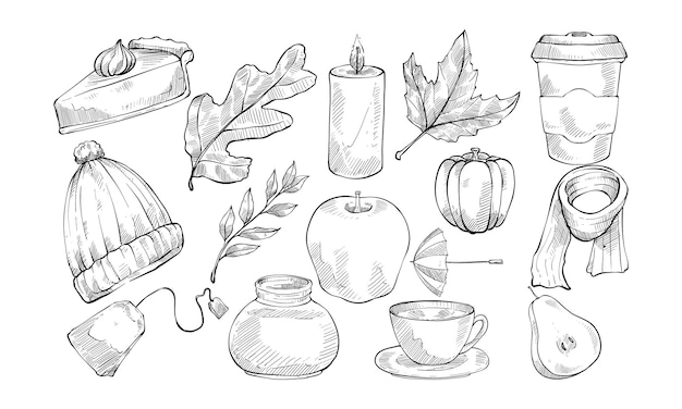 Colección de dibujos a mano con tema de otoño