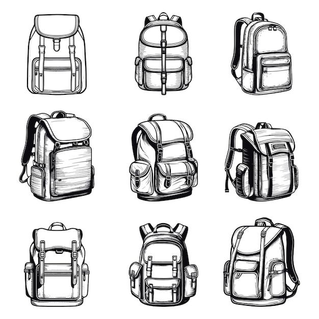 Una colección de dibujos de mochilas, incluida una que dice mochilas